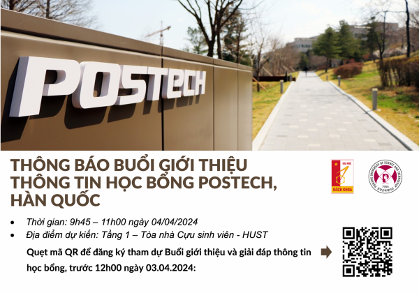 Thông báo buổi giới thiệu thông tin học bổng POSTECH, Hàn Quốc