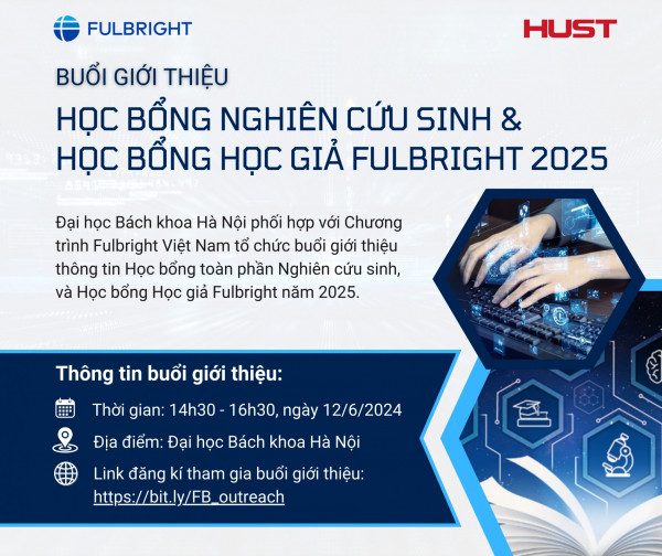 THÔNG BÁO VỀ BUỔI GIỚI THIỆU HỌC BỔNG NGHIÊN CỨU SINH VÀ HỌC BỔNG HỌC GIẢ FULBRIGHT NĂM 2025