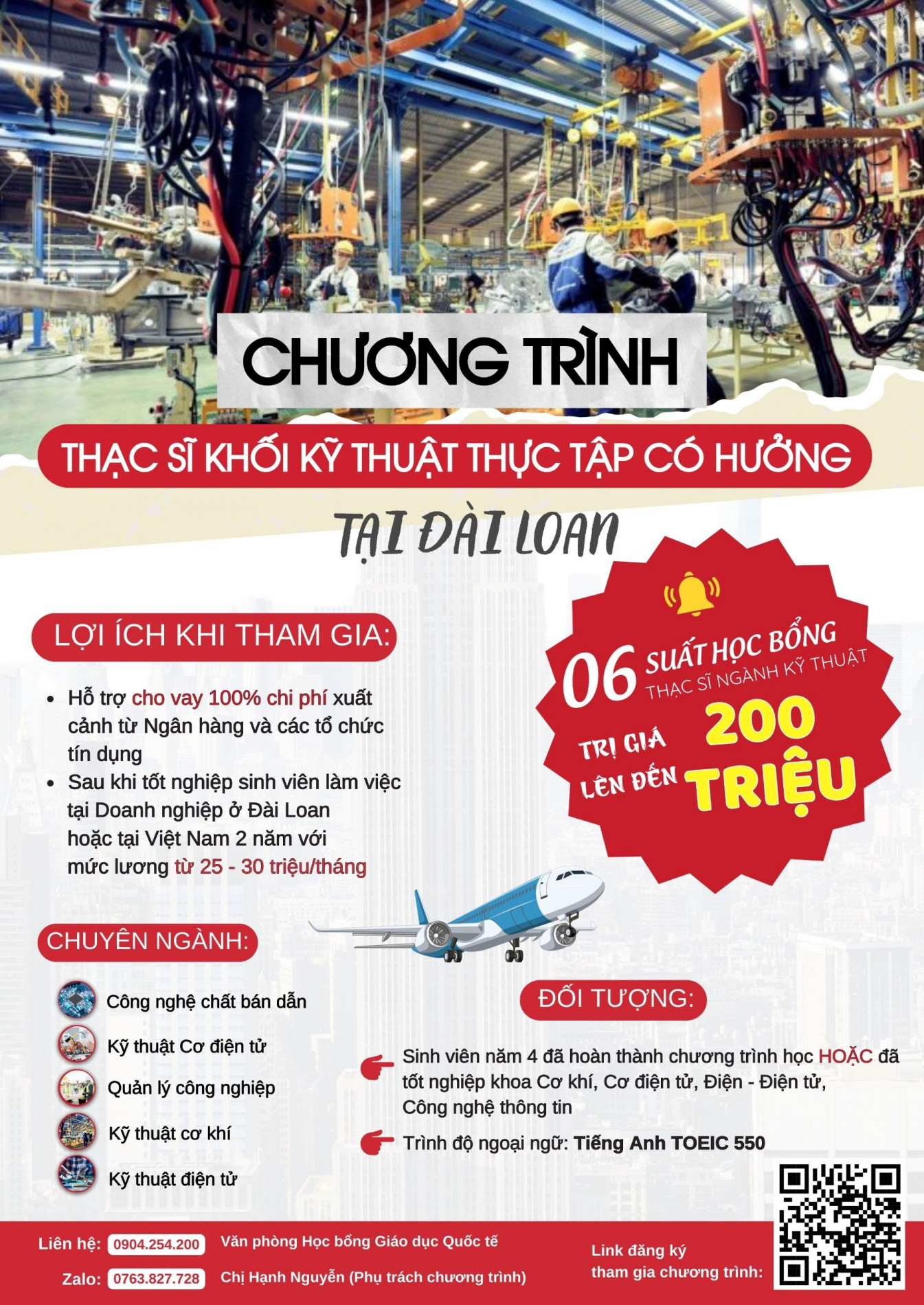 CHƯƠNG TRÌNH HỌC BỔNG THẠC SĨ KỸ THUẬT MIỄN GIẢM 100% HỌC PHÍ CÓ THỰC TẬP HƯỞNG LƯƠNG 12-25TR/THÁNG TẠI ĐÀI LOAN - DÀNH CHO SINH VIÊN TRƯỜNG ĐẠI HỌC BÁCH KHOA HÀ NỘI